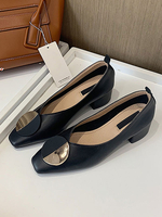 Mid-Low Heels für Frauen Chic Square Toe Chunky Heel Metalldetails Hübsche schwarze Pumps Heels