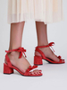 Mid-Low Heels für Frauen Chic Square Toe Chunky Heel Rot Stilvolle Pumps Knöchelriemen Heels