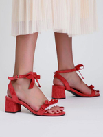 Mid-Low Heels für Frauen Chic Square Toe Chunky Heel Rot Stilvolle Pumps Knöchelriemen Heels
