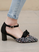Mid-Low Heels für Frauen Elegante runde Zehen Chunky Heel Strap verstellbare Glamorous Bows Burgund Pumps