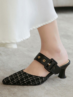 Mid-Low Heels für Frauen Elegante spitze Zehen Kelch Absatz Slip-On Glamorous Buckle Black Pumps Heels