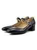 Mid-Low Heels für Frauen Klassischer Quadrat-Zehen-Welpen-Ferse Lace-up glamouröse Schnalle schwarze Pumps & Fersen