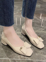 Mid-Low Heels für Frauen schicke runde Zehe flachen Fersen Bögen Glamorous Ecru Weiß Pumps & Heels