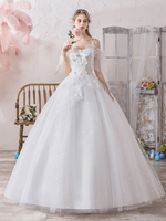 milchweiß / elfenbeinweiß und Carmenausschnitt Brautkleider Tüll bodenlang Kurzarm und Schnürung Prinzessin und Spaghettiträger
