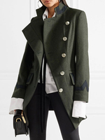 Military Wollmantel Frauen Asymmetrische Knöpfe Taschen Hunter Green Langarm Wintermantel
