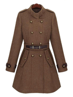 Militärische Trenchcoat Damen Double Breasted Jacke Schnalle Stand Kragen Flare Peacoat