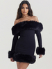 Minikleid mit Kunstpelzbesatz schulterfrei sexy Kleider für Geburtstagsparty