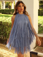 Minikleid mit Quastenfransen offenem Rücken und Neckholder-Ausschnitt für Party 2025