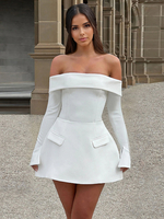 Minikleid mit schulterfreien langen Ärmeln A-Linien-Geburtstagspartykleid für Frauen 2025