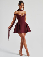 Minikleid mit tiefem Bardot-Ausschnitt A-Linie Geburtstagspartykleid für Frauen 2025