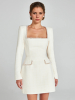 Minikleid mit U-Ausschnitt und langen Ärmeln halbformelles Geburtstagspartykleid für Frauen 2025