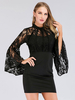 Minikleid Sexy Etuikleid Halskragen Sexy Partykleider Langarm Bodycon Damen Sexy Kleid Schwarz Spitze Clubwear
