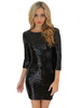 Minikleid Sexy Partykleider 3/4 Ärmel Damen Sexy Kleid Bodycon und Rundhalsausschnitt und Pailletten bestickt Clubwear