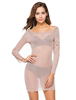 Minikleid Sexy Partykleider Bodycon Damen Sexy Kleid Rosa Langarm Glänzende Seide und Rundkragen Transparenz Clubwear