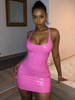 Minikleid Sexy Partykleider Bodycon Damen Sexy Kleid Rosa ärmellos und Trägern Clubwear