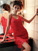 Minikleid Sexy Partykleider Bodycon Damen Sexy Kleid Rot ärmellos und Pailletten bestickt V-Ausschnitt Clubwear