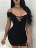 Minikleid Sexy Partykleider Bodycon Damen Sexy Kleid Schwarz Kurzarm Michartige Seide und Trägern Clubwear