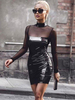 Minikleid Sexy Partykleider Bodycon Damen Sexy Kleid Schwarz Langarm Tüll Halskragen Clubwear