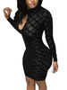 Minikleid Sexy Partykleider Bodycon Damen Sexy Kleid Schwarz Langarm Tüll Schlüsselloch-Kragen und Karo-Muster Clubwear