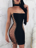Minikleid Sexy Partykleider Bodycon Damen Sexy Kleid Schwarz ärmellos Lycra Spandex trägerlos Clubwear