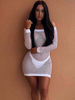 Minikleid Sexy Partykleider Bodycon Damen Sexy Kleid Weiß Langarm Netz und Carmenausschnitt Clubwear