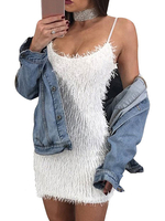 Minikleid Sexy Partykleider Bodycon Damen Sexy Kleid Weiß ärmellos Viskose und Trägern Clubwear