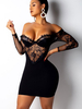 Minikleid Sexy Partykleider Langarm Damen Sexy Kleid Bodycon mit Carmenausschnitt Polyester Schwarz Clubwear