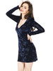 Minikleid Sexy Partykleider Langarm Damen Sexy Kleid Bodycon und spitzem Dekolleté Polyester Blau Clubwear