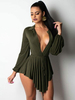 Minikleid Sexy Partykleider Langarm Damen Sexy Kleid Bodycon und spitzem Dekolleté Polyester Dunkelgrün Clubwear