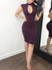 Minikleid Sexy Partykleider ärmellos Damen Sexy Kleid Bodycon Halskragen Polyester und Spitzen Burgunderrot Clubwear