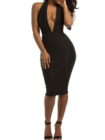 Minikleid Sexy Partykleider ärmellos Damen Sexy Kleid Bodycon mit spitzem Dekolleté Polyester Schwarz Clubwear