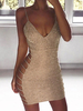 Minikleid Sexy Partykleider ärmellos Damen Sexy Kleid Bodycon mit Trägern Glänzende Seide Aprikose Clubwear