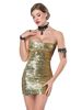 Minikleid Sexy Partykleider ärmellos Damen Sexy Kleid Bodycon trägerlos und Pailletten bestickt und Glitzer Gold Clubwear