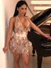 Minikleid Sexy Partykleider ärmellos Damen Sexy Kleid Bodycon V-Ausschnitt und Pailletten bestickt Champagner Clubwear