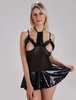 Minikleid Sexy Partykleider und Trägern Damen Sexy Kleid Bodycon PU in Lacklederoptik Schwarz Clubwear