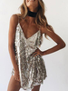 Minikleid Sexy Partykleider und Trägern Damen Sexy Kleid Bodycon und Pailletten bestickt Silbrig Clubwear