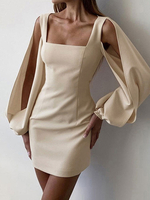 Minikleider Aprikose Lange Ärmel Polyester Kurzes Kleid