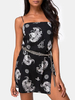 Minikleider Black Dragon Print Ärmelloses Slip-Kleid