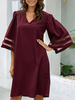 Minikleider Burgunder 3/4 Länge Ärmel Polyester Kurzkleid