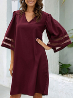 Minikleider Burgunder 3/4 Länge Ärmel Polyester Kurzkleid