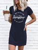 Minikleider Dunkelblaues Printmuster Kurze Ärmel Polyester Kurzes Kleid