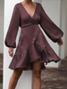 Minikleider Kaffee Braun Langarm Polyester Kurzes Kleid