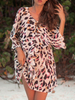 Minikleider Leopardenmuster Rüschen Chiffon kurzes Kleid