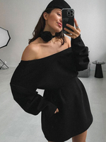 Minikleider Schwarzes langärmliges wandelbares kurzes Kleid aus Polyester für Damen