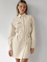 Minimalistisches Hemdblusenkleid mit Umlegekragen und Gürtel langen Ärmeln Minikleid für Damen 2025