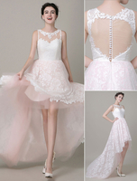 Min/Max-Hochzeitskleid Spitze Illusion Ausschnitt Bridal laufen Kleid Tüll Prom Kleid Milanoo