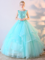 Mint Green Ballkleid Ballkleid Blumen Applique farbigen Hochzeitskleid Bodenlangen Quinceanera Kleid