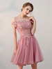 Mit Abiballkleid Rosa Kurzes A-Linie Bateau-Ausschnitt Rückenfreies Ärmelloses Spitze Tüll Midikleid zum Schnüren