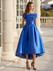 Mit Cocktailkleid Elegantes Kurzes Wadenlanges Off-The-Shoulder Satin Stoff