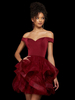 Mit Heimkehrkleid Burgunderrot Kurze A-Linie Bateau-Ausschnitt Rüschen Polyester Partykleid